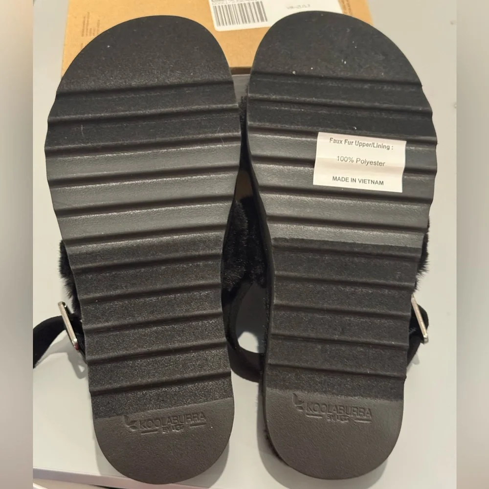 Koolaburra by UGG Adjustable Slide Sandals Fuzz'd Out Black Size 5